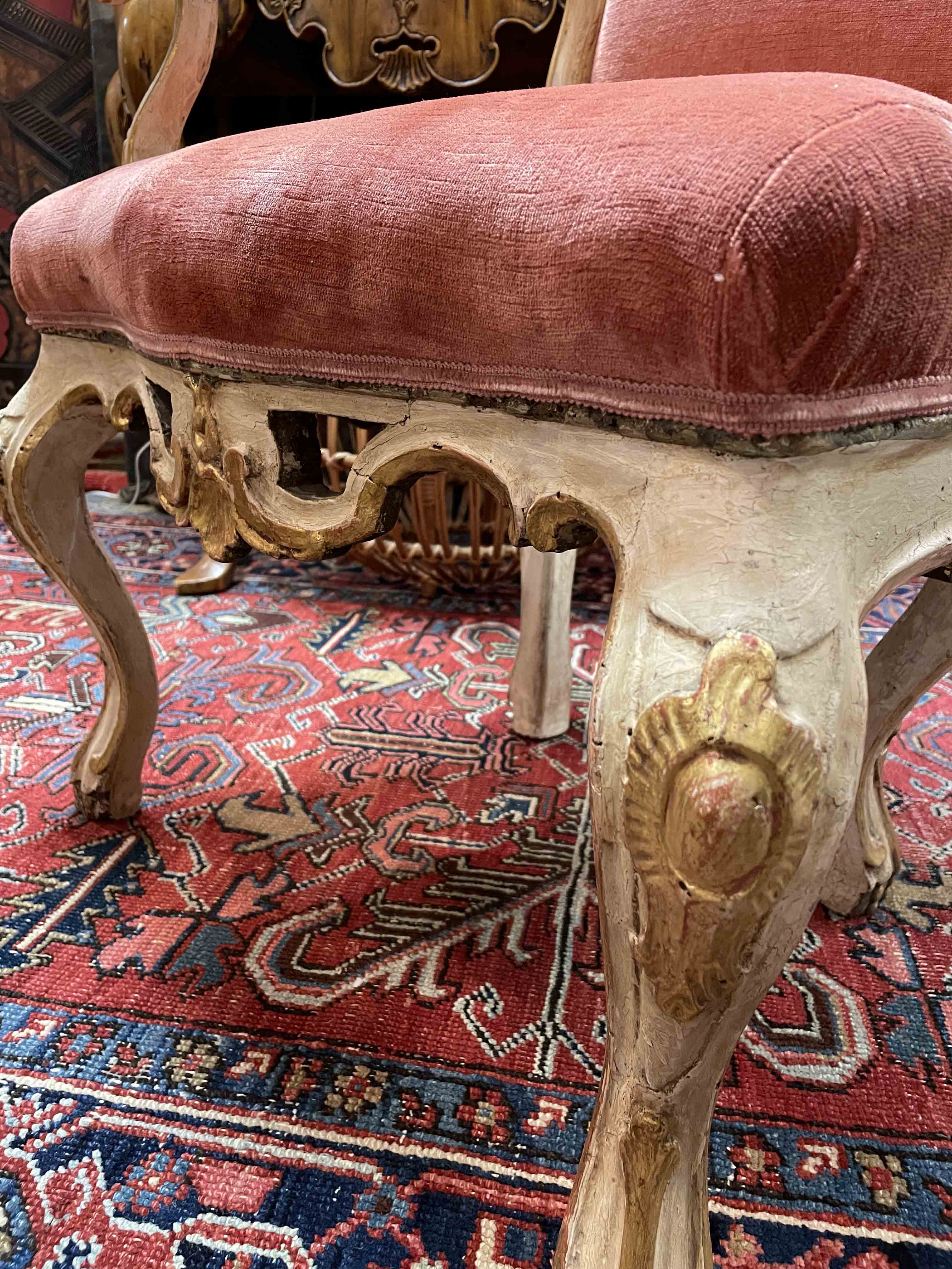 Italian Rococo painted & parcel-gilt armchair