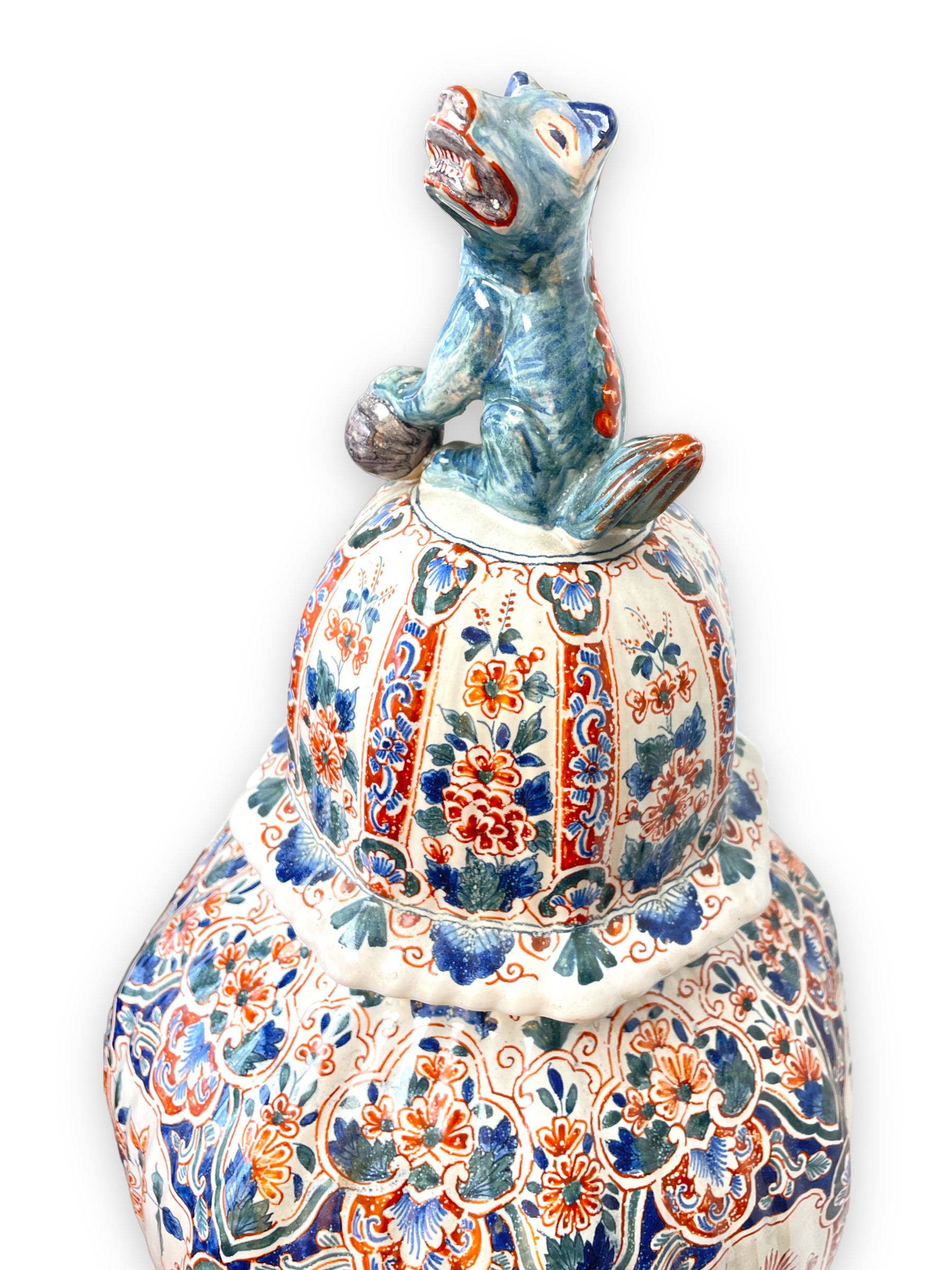 Early 19th C Delft polychrome lidded vase
