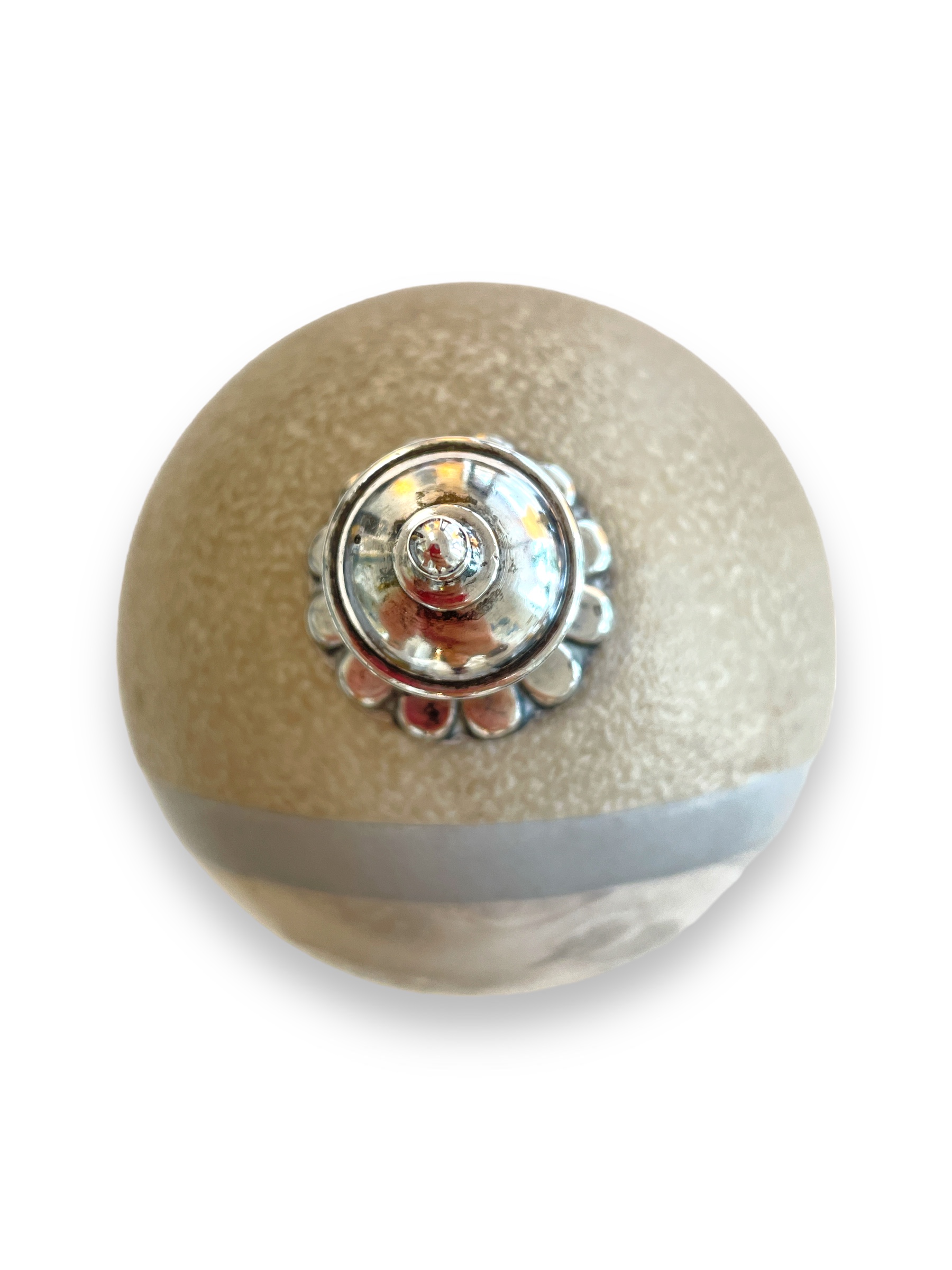 Carved emu egg mounted w/ sterling silver